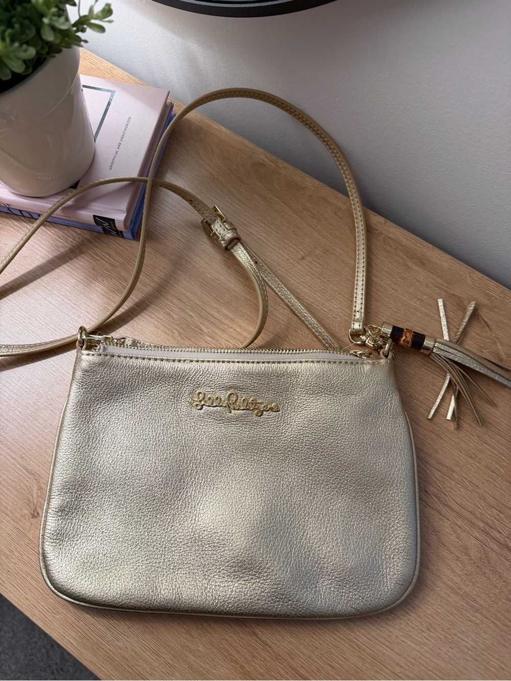 Lilly Pulitzer Metallic Gold Leather Crossbody Bag
